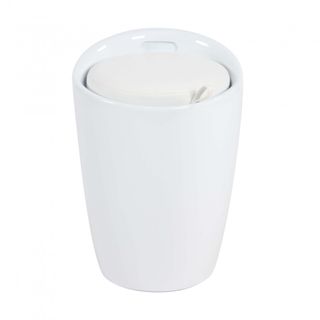 Sgabello Pouf in ABS con Cuscino Ecopelle Bianco