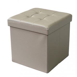 Pouf Quadrato Contenitore in Ecopelle Beige 38cm
