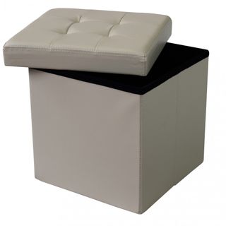 Pouf Quadrato Contenitore in Ecopelle Beige 38cm