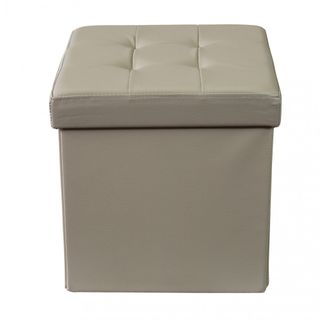 Pouf Quadrato Contenitore in Ecopelle Beige 38cm