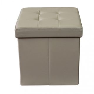 Pouf Quadrato Contenitore in Ecopelle Beige 38cm