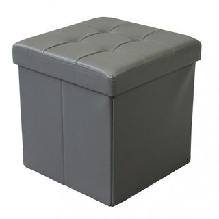 Pouf Quadrato Contenitore in Ecopelle Grigio 38cm
