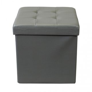 Pouf Quadrato Contenitore in Ecopelle Grigio 38cm
