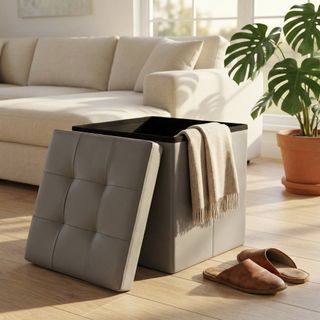 Pouf Quadrato Contenitore in Ecopelle Grigio 38cm