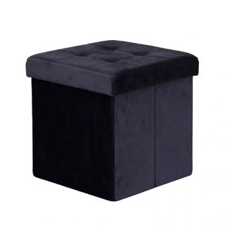 Pouf Quadrato in Velluto Nero Poggiapiedi 38 cm