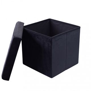 Pouf Quadrato in Velluto Nero Poggiapiedi 38 cm