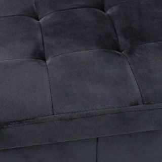 Pouf Quadrato in Velluto Nero Poggiapiedi 38 cm