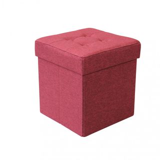 Pouf Contenitore Quadrato in Tessuto Rosso 40cm