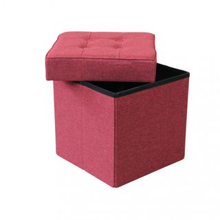 Pouf Contenitore Quadrato in Tessuto Rosso 40cm