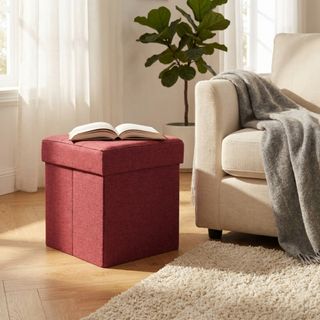 Pouf Contenitore Quadrato in Tessuto Rosso 40cm