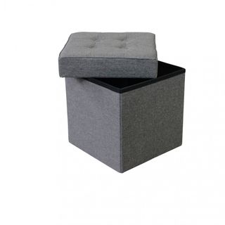 Pouf Contenitore Quadrato Tessuto GrigioScuro 40cm