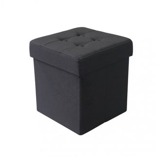 Pouf Contenitore Quadrato in Tessuto Nero 40 cm
