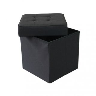 Pouf Contenitore Quadrato in Tessuto Nero 40 cm