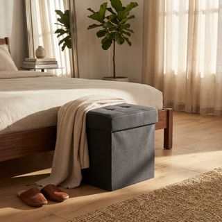 Pouf Contenitore Quadrato in Tessuto Nero 40 cm