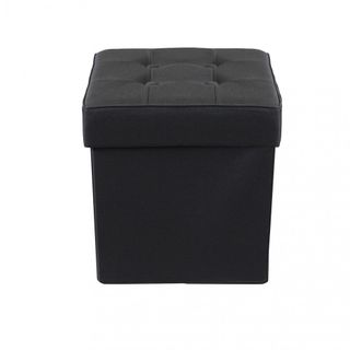 Pouf Contenitore Quadrato in Tessuto Nero 40 cm