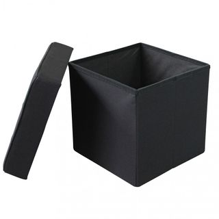 Pouf Contenitore Quadrato in Tessuto Nero 40 cm