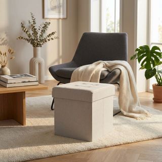 Pouf Contenitore Quadrato in Tessuto Tortora 40cm