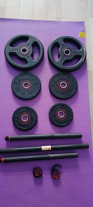 Barra 1,30m + Discos Pesas Musculación