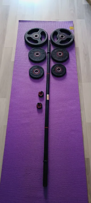 Barra 1,30m + Discos Pesas Musculación