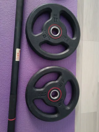 Barra 1,30m + Discos Pesas Musculación