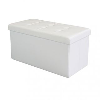 Pouf Contenitore Rettangolare Ecopelle 76cm Bianco