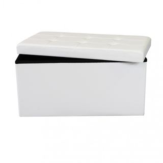 Pouf Contenitore Rettangolare Ecopelle 76cm Bianco