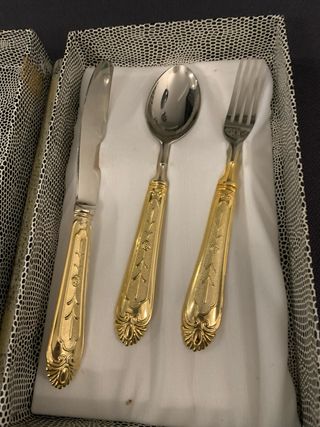 Set posate vintage EP 3 pezzi dorate/argentate