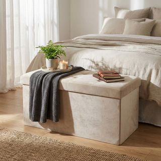 Pouf Contenitore Rettangolare Velluto 76cm Beige