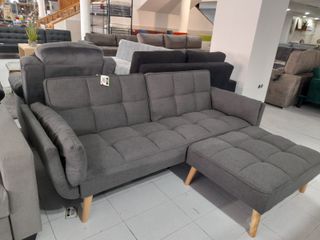 Sofá Cama Polipiel Negro con Puff