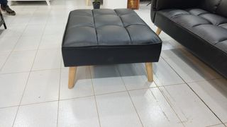Sofá Cama Polipiel Negro con Puff