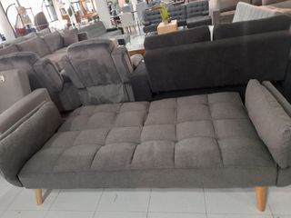 Sofá Cama Polipiel Negro con Puff