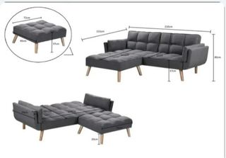 Sofá Cama Polipiel Negro con Puff