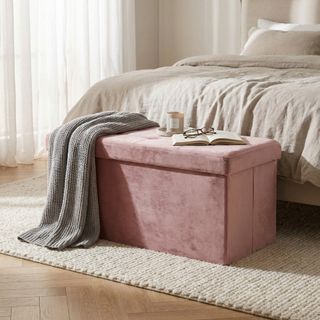 Pouf Contenitore Rettangolare Velluto 76cm Rosa