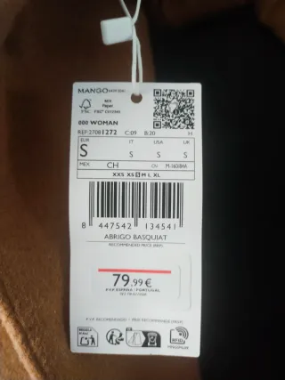 Abrigo corto Mango mujer, nuevo con etiqueta