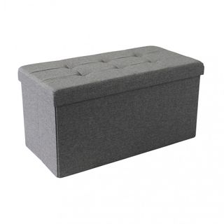 Pouf Contenitore Rettangolare Tessuto Grigio Scuro