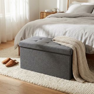 Pouf Contenitore Rettangolare Tessuto Grigio Scuro