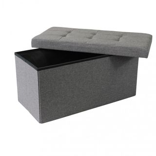 Pouf Contenitore Rettangolare Tessuto Grigio Scuro