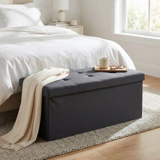 Pouf Contenitore Rettangolare Tessuto 76cm Nero