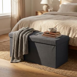 Pouf Contenitore Rettangolare Tessuto 76cm Nero