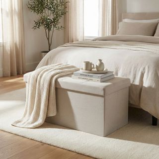 Pouf Contenitore Rettangolare Tessuto 76cm Tortora