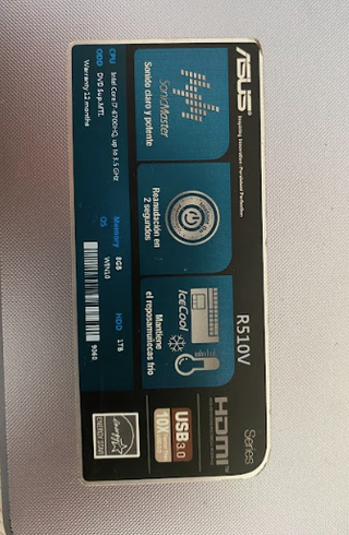 Portátil Asus R510V i7-6700HQ 8GB RAM 500GB SSD