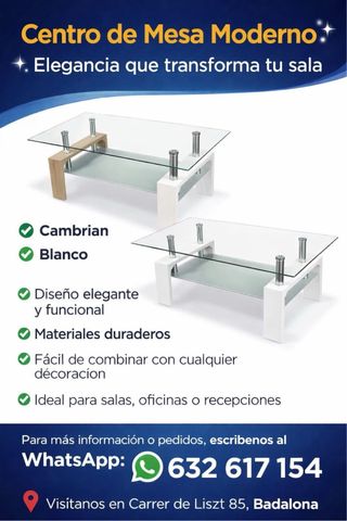 Mesa de centro moderna cristal y madera