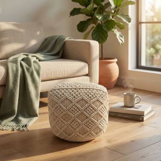 Pouf in Cotone Bianco Quadrato Fisso 45x45x45cm