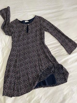 Vestido floral azul marino manga larga