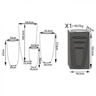 Set 4 Vasi da Giardino in Fibra di Argilla Grigio