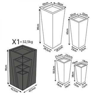 Set 4 Vasi da Giardino in Fibra di Argilla Beige