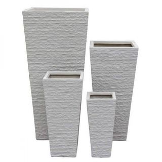 Set 4 Vasi da Giardino in Fibra di Argilla Beige