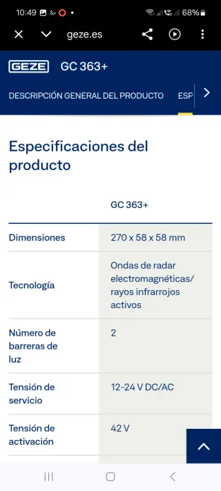 GEZE GC 363+ R Infrarrojos + Radar