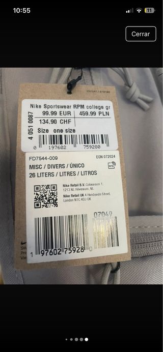 Mochila Nike Sportswear RPM College Gris