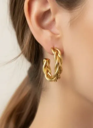 Pendientes aro trenzados chapados oro 18kt